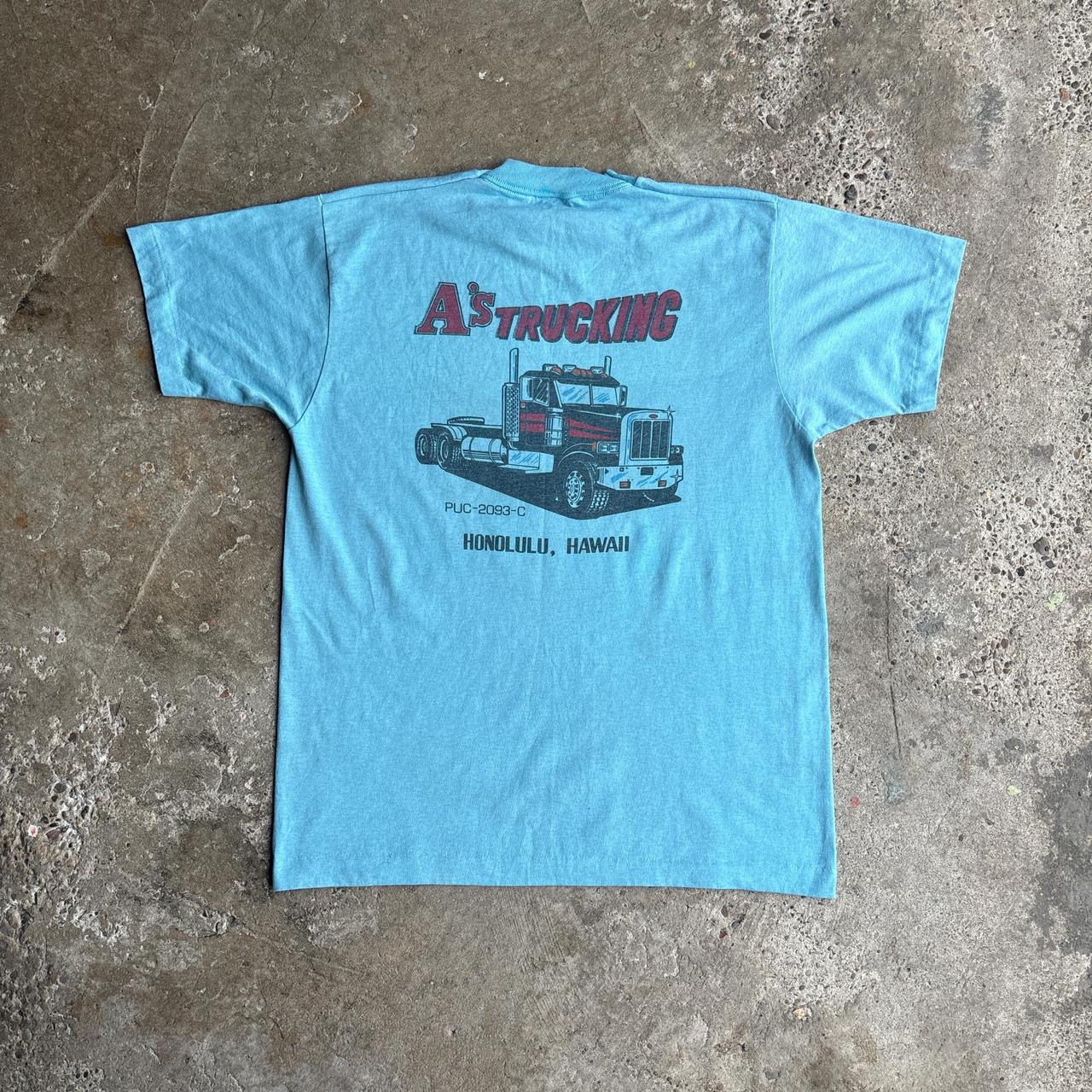 Blue Single Stitch Graphic Truck T-Shirt - L