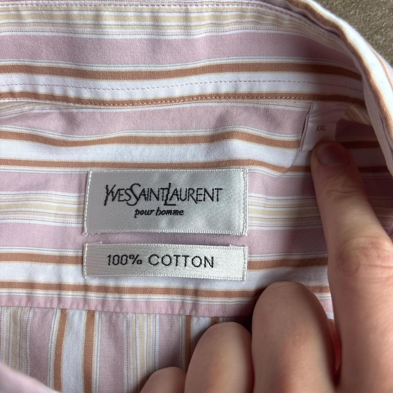 Pink Striped Yves Saint Laurent (YSL) Short Sleeve Shirt - 2XL
