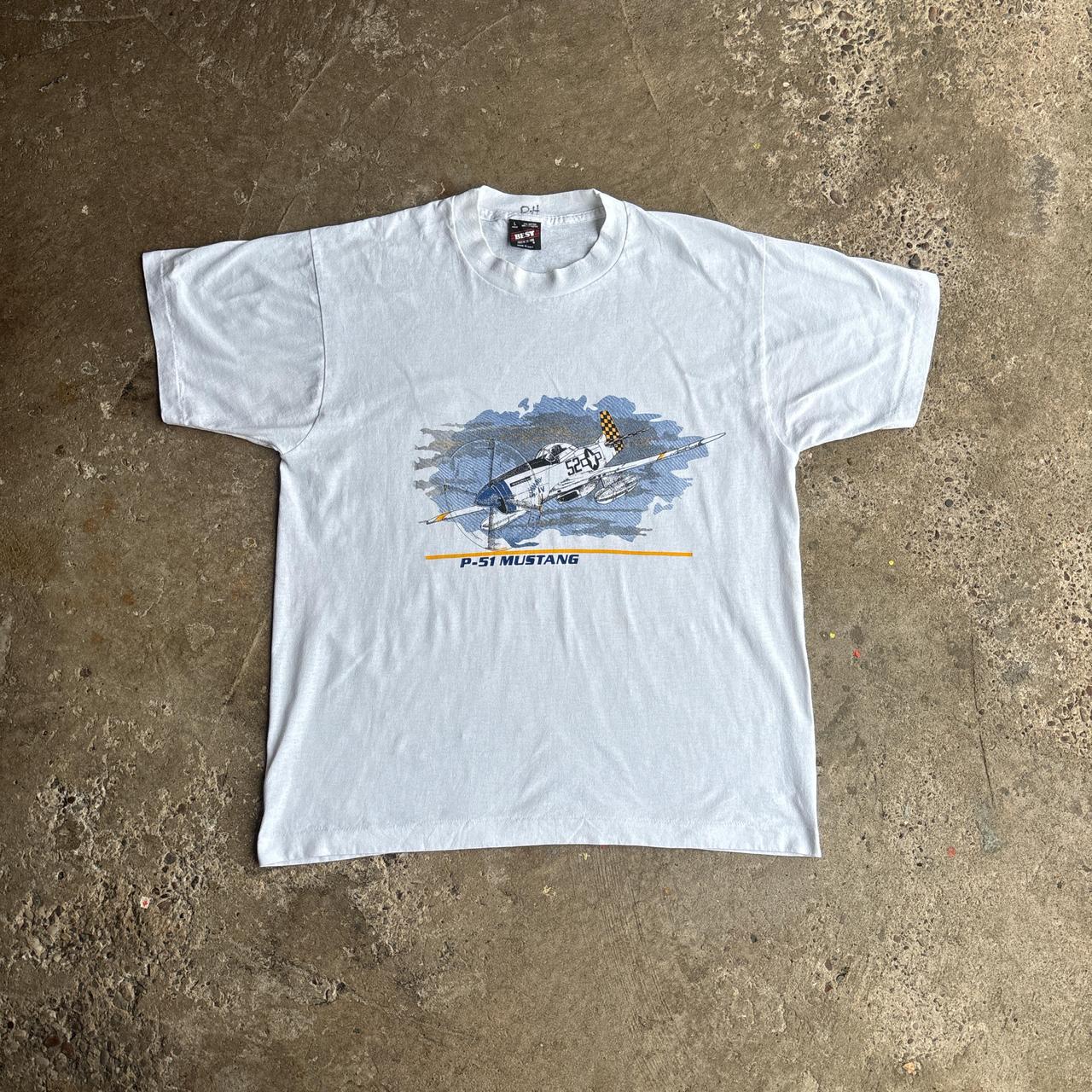 Vintage White Single Stitch P-51 Mustang Graphic T-Shirt - L