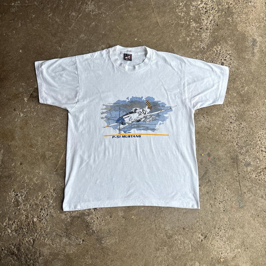 Vintage White Single Stitch P-51 Mustang Graphic T-Shirt - L