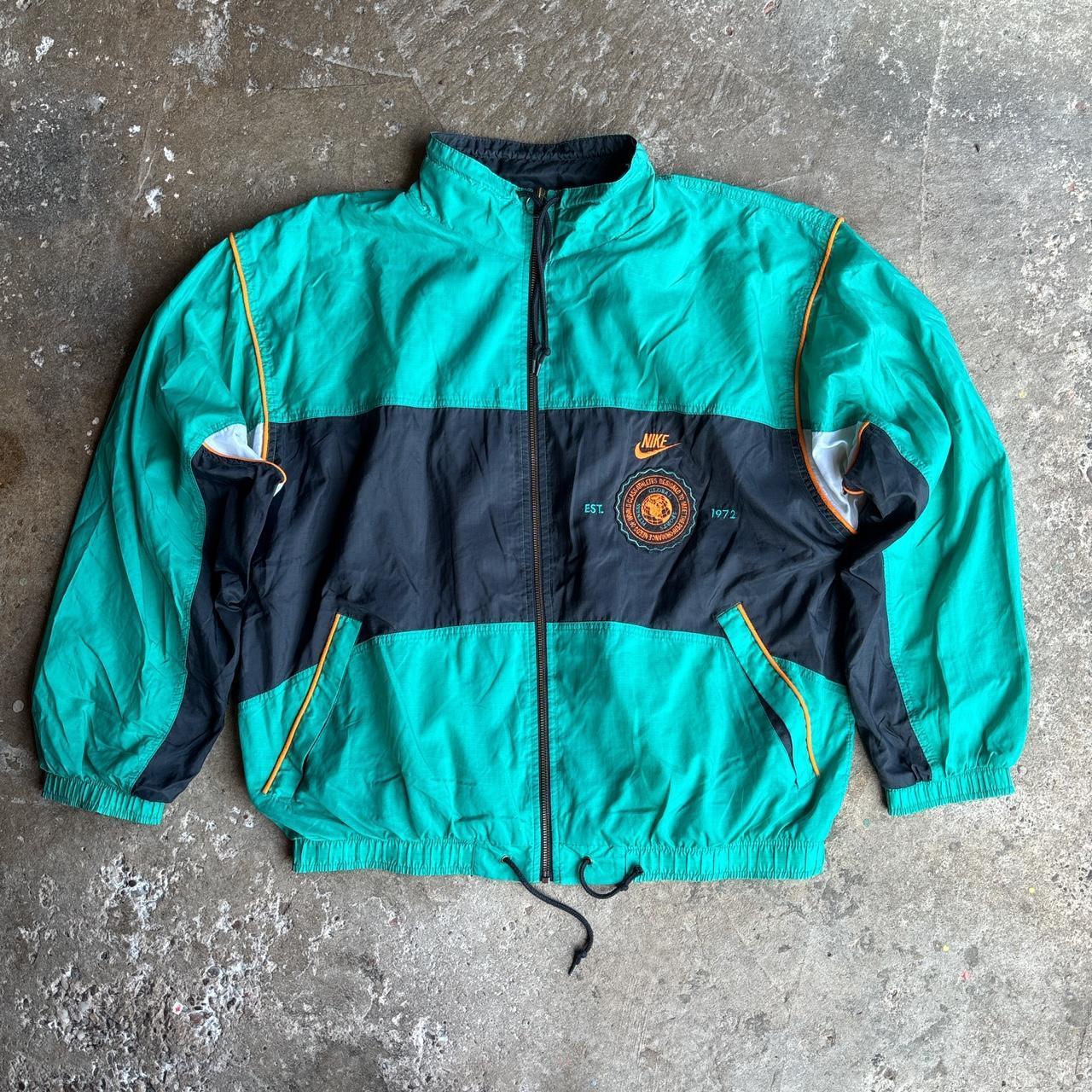 90s Nike track jacket with spell out logo - green and navy