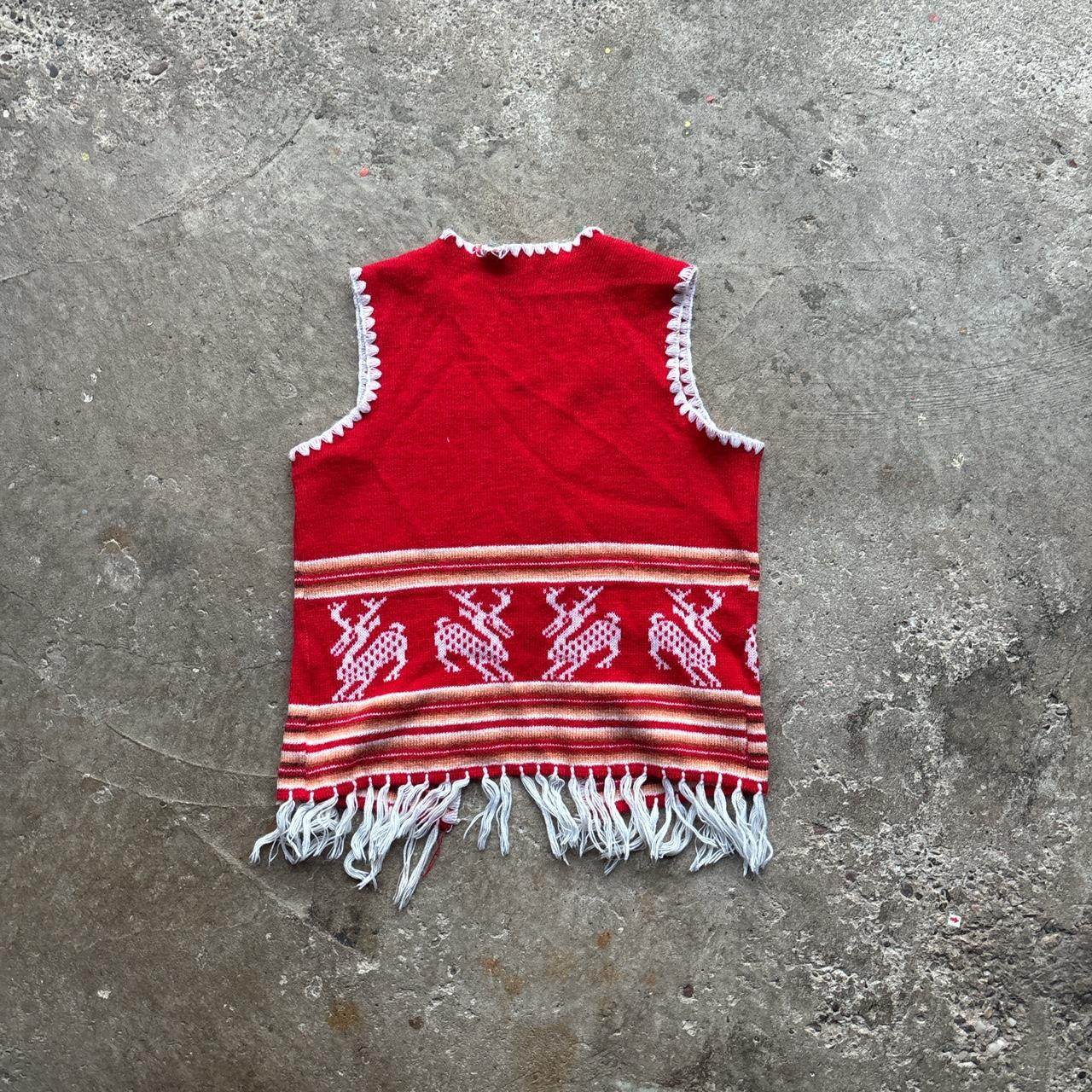 Red and white hand knitted vest