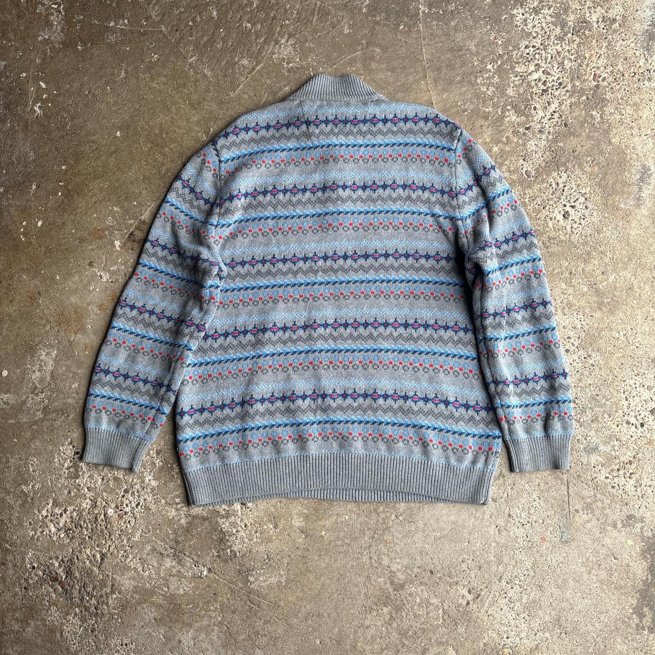 Grey & Blue Patterned Nautica Quarter Zip Jumper - XL