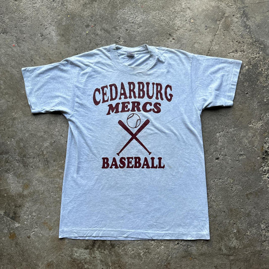 Light grey graphic tee with baseball print