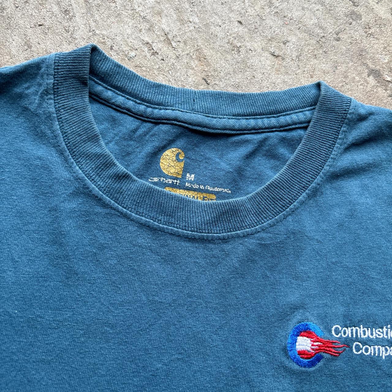 Blue Carhartt single pocket tee with company logo - M