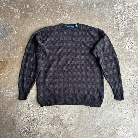 Black & Purple Square Pattern Knitted Jumper - XL