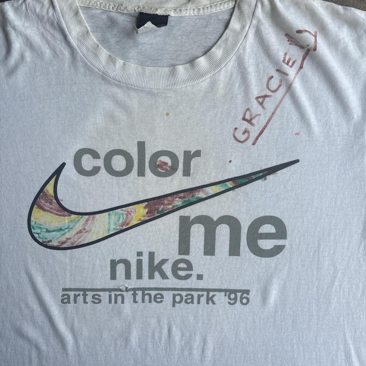 Vintage ā96 White Nike Single Stitch Pen Design T-Shirt - XL