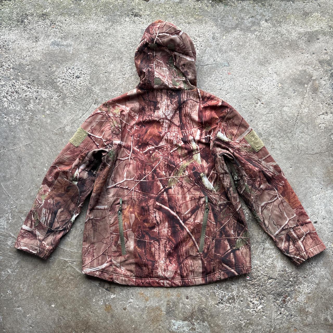 Brown real tree hooded active jacket
