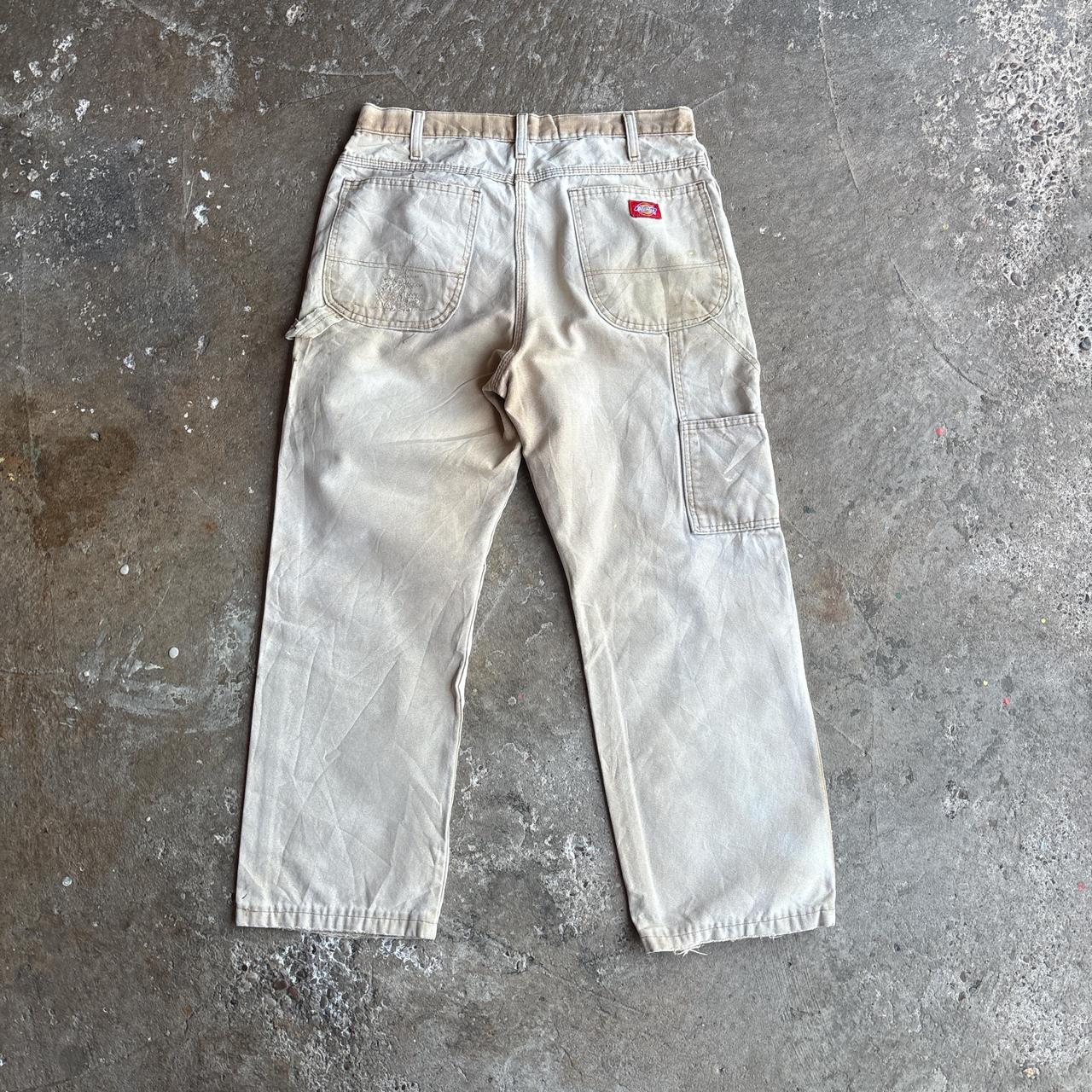 Cream Dickies Distressed Carpenter Pants
