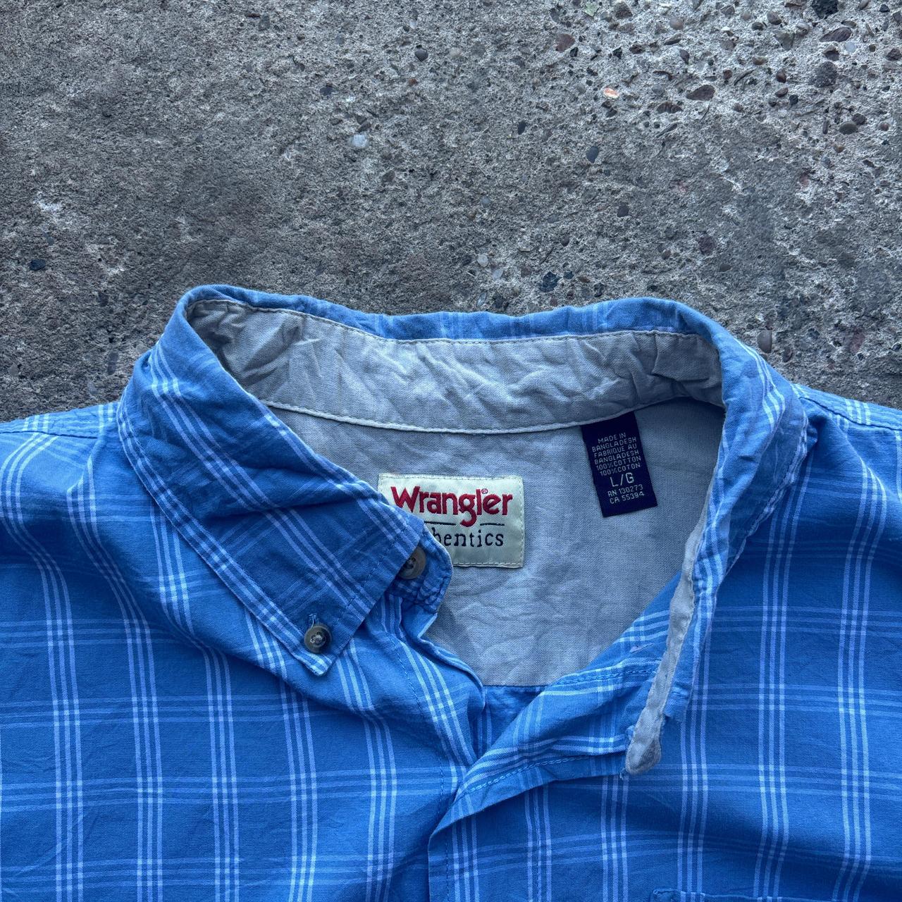 Blue and white chequered Wrangler short-sleeved shirt