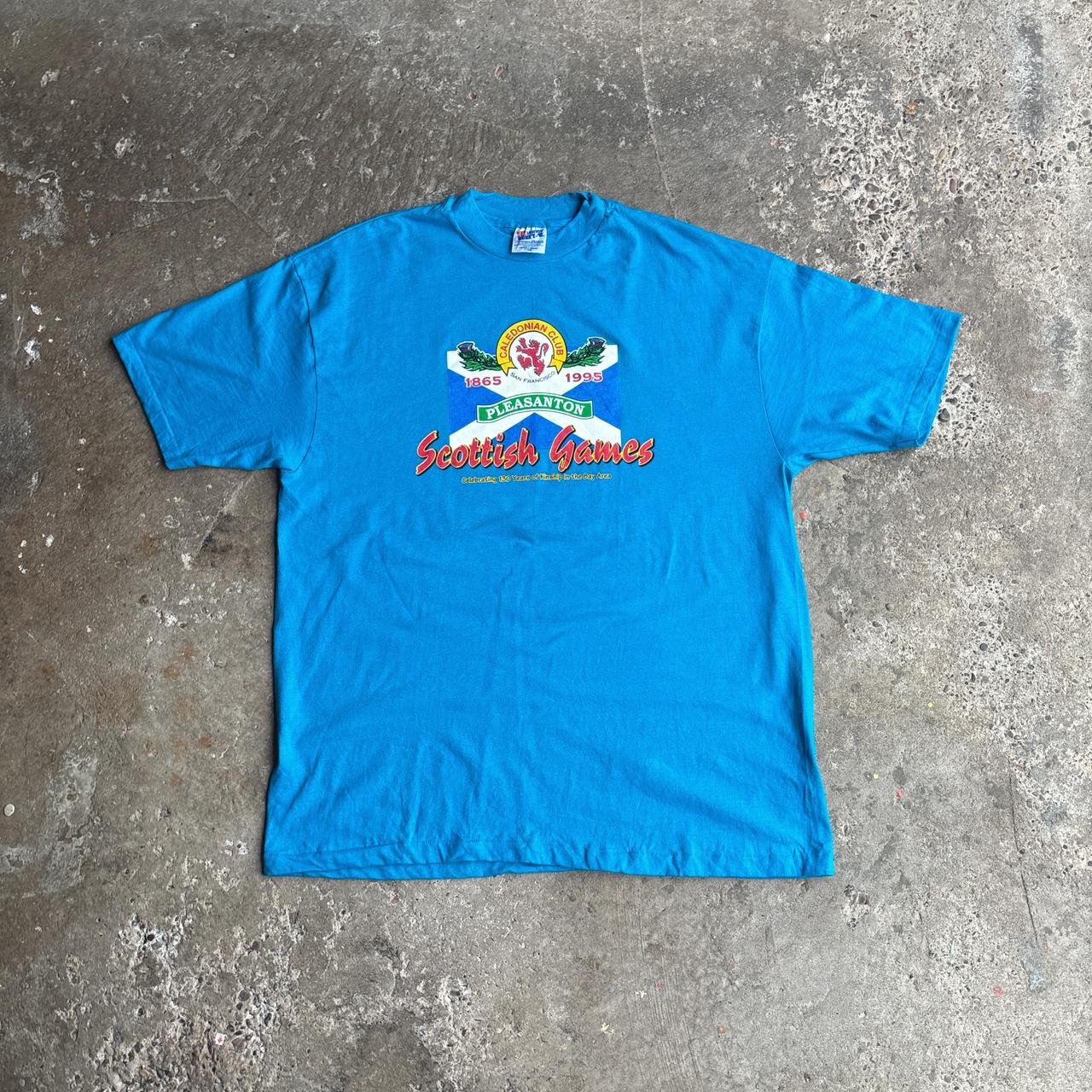 Vintage Blue Single Stitch Graphic ‘Scottish Games’ T-Shirt