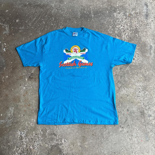 Vintage Blue Single Stitch Graphic ‘Scottish Games’ T-Shirt