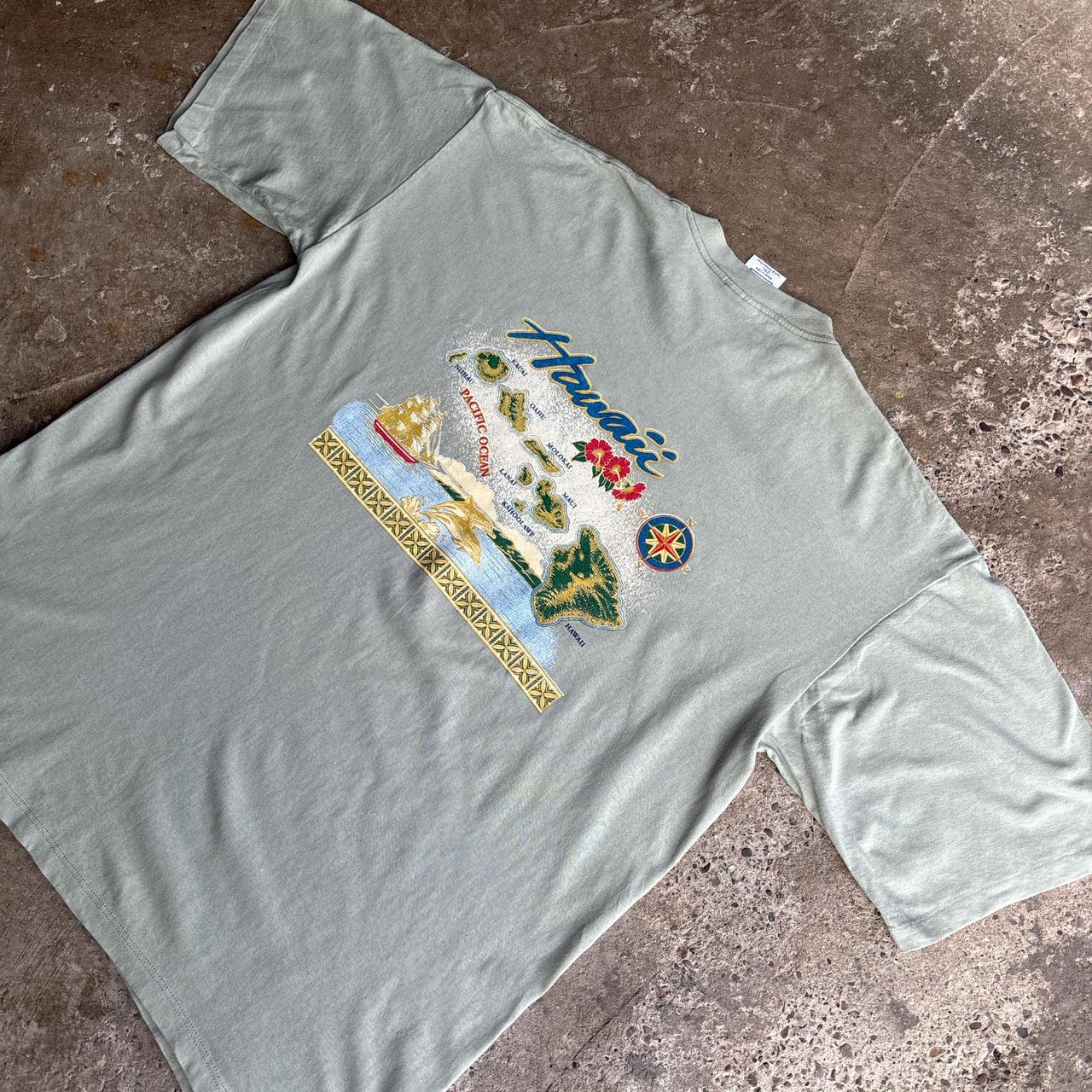 Grey/Green Single Stitch Graphic Hawaii T-Shirt - 2XL