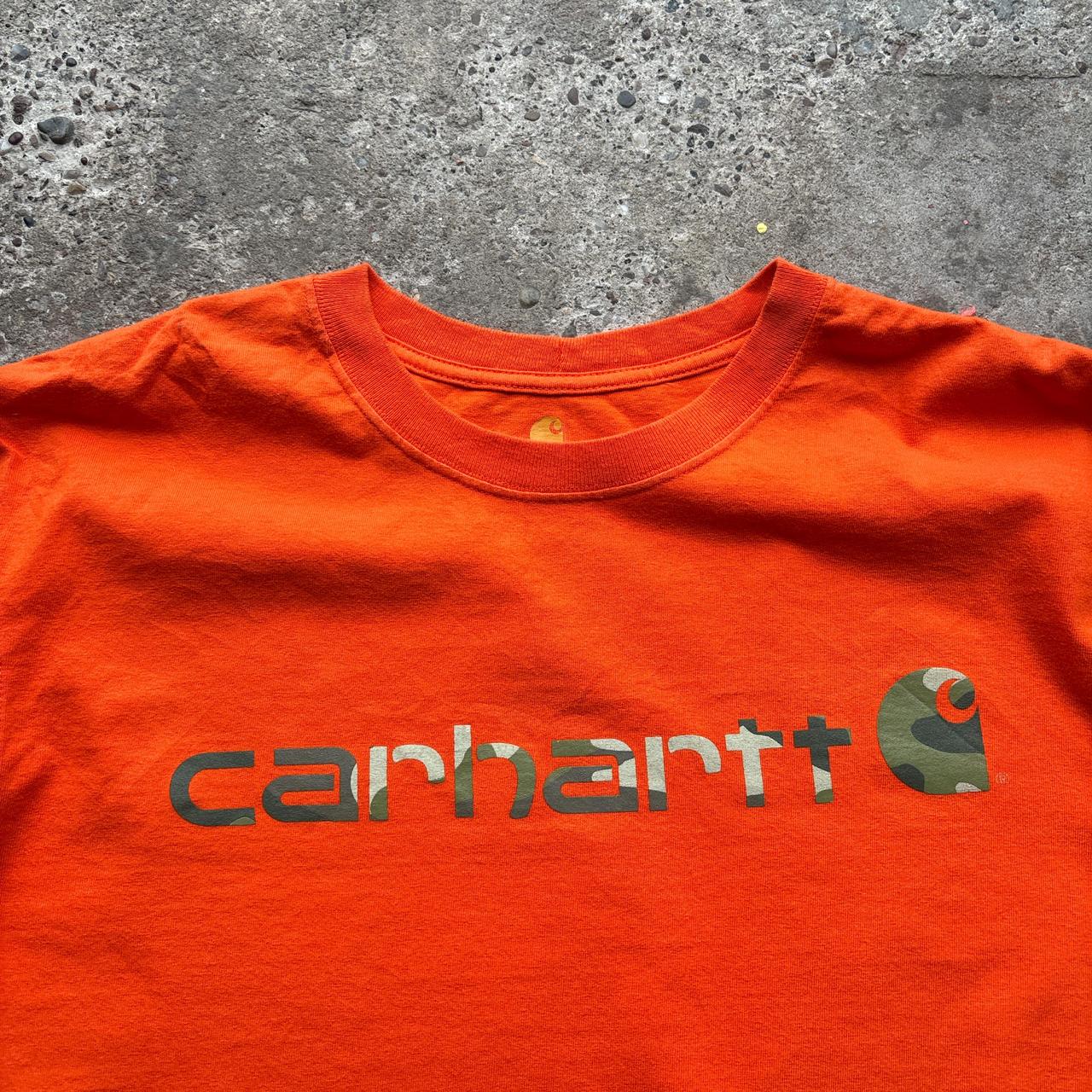 Orange Carhartt t-shirt with camo spell out logo - XL