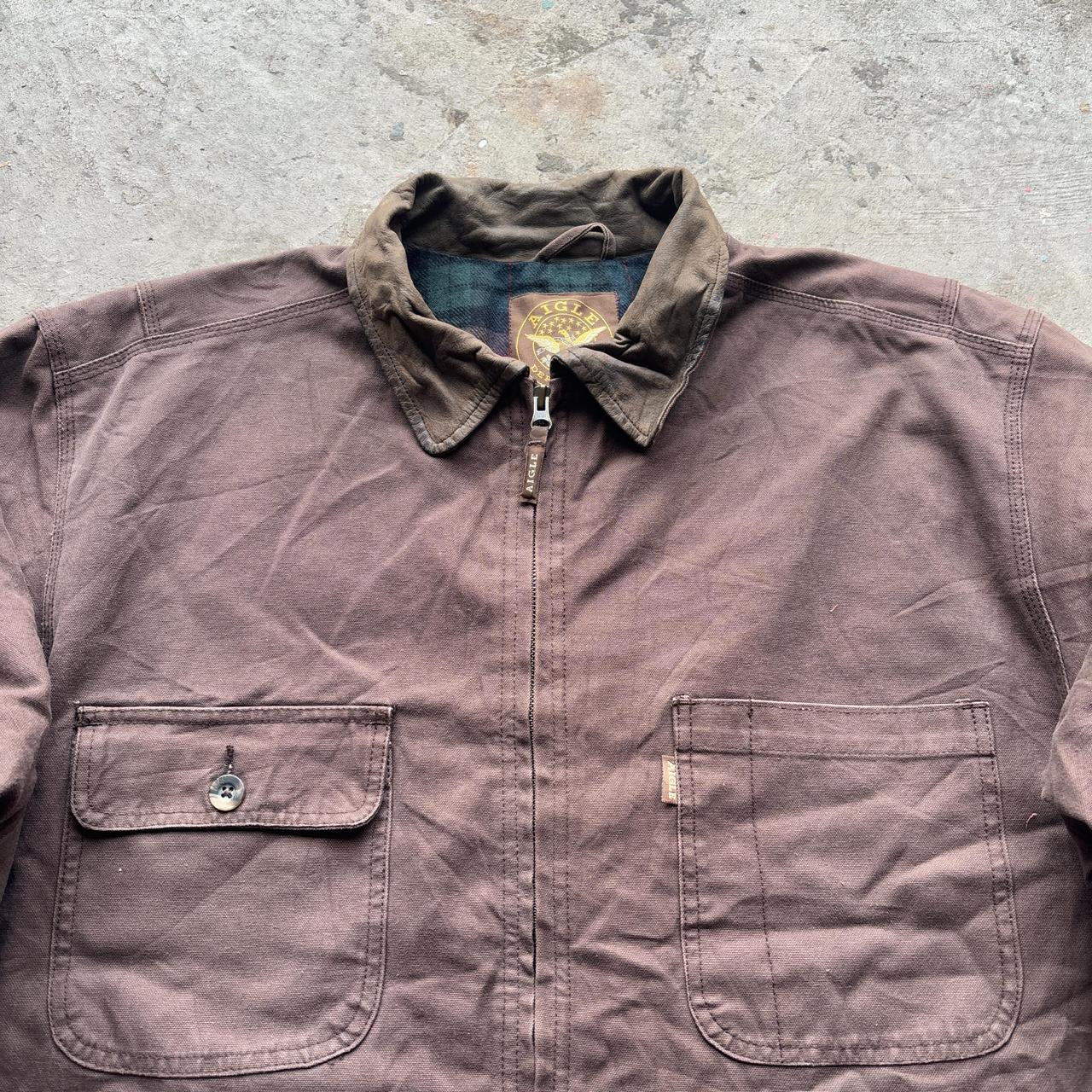 Brown Aigle workwear jacket with suede collar