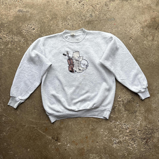 Vintage grey sweatshirt with western embroidered design - L