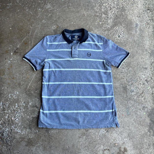 Sergio Tacchini Grey & White Striped Polo Shirt