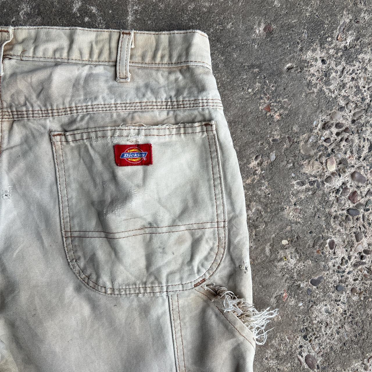 Cream Distressed Dickies Carpenter Pants - W36