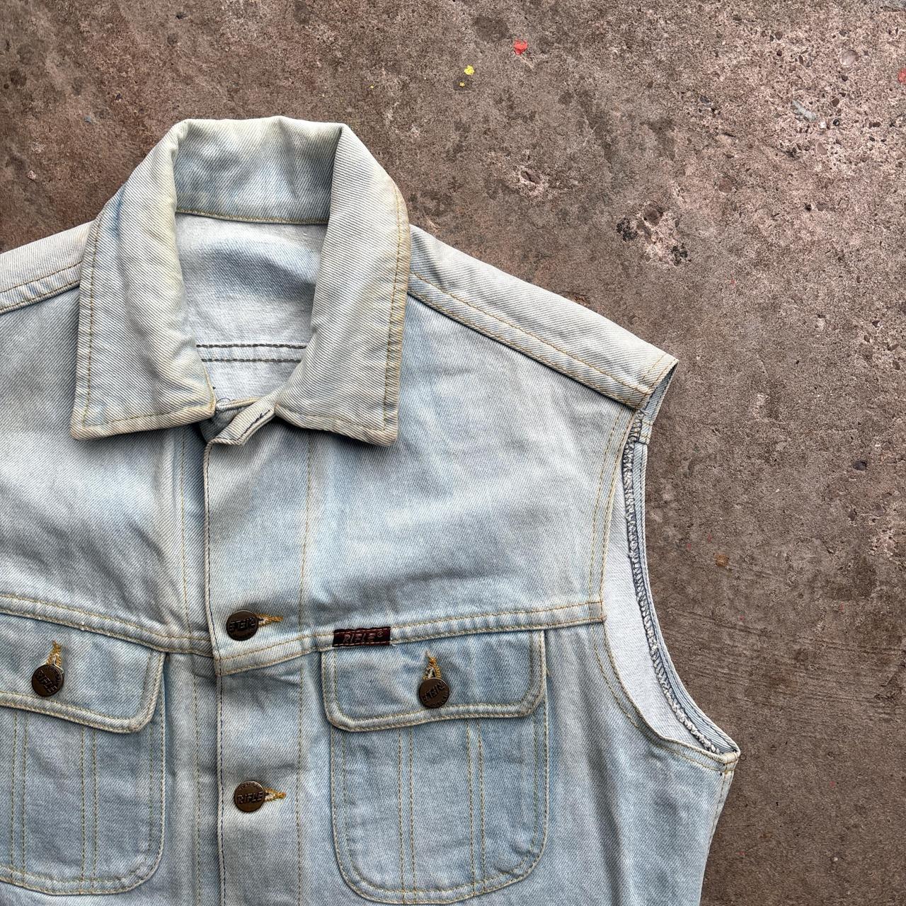 Vintage Rifle Washed Light Blue Denim Vest Jacket (high quality / heavyweight)
