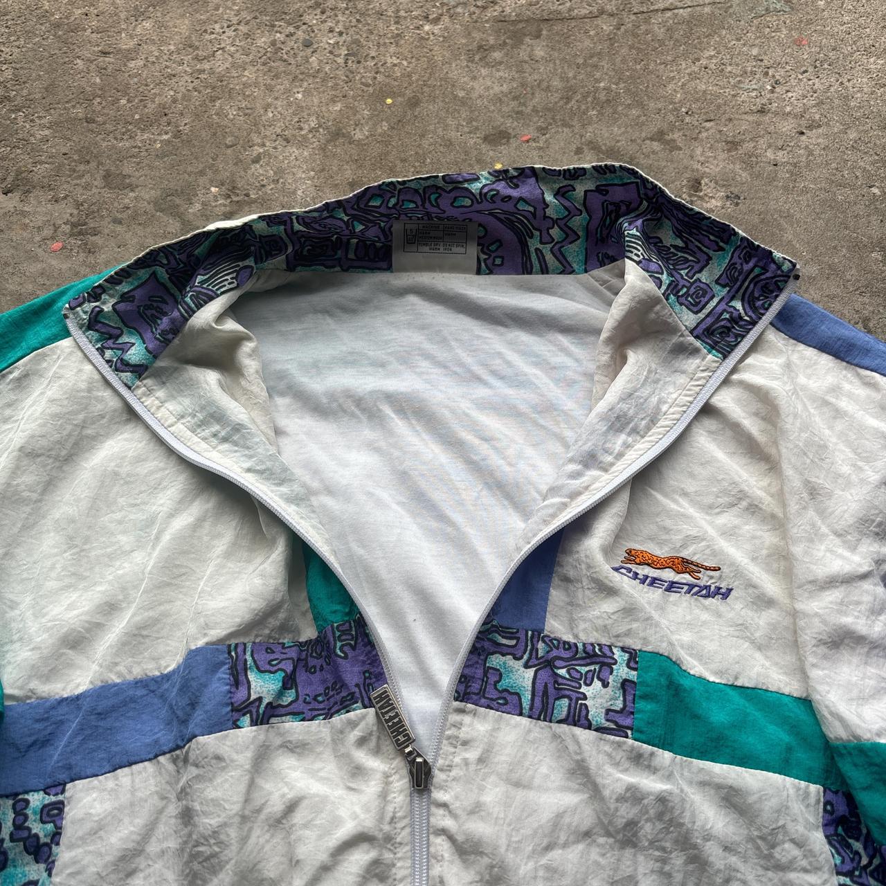 80s White, Green and purple Cheetah track jacket