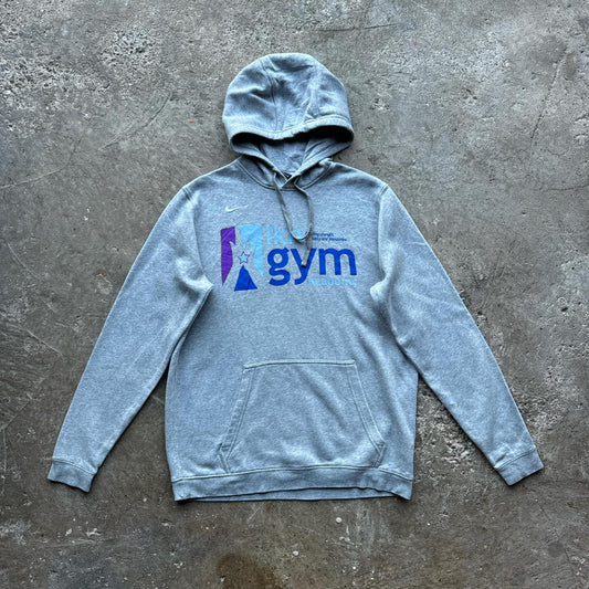 Grey Nike hoody with gym screen print and embroidered logo