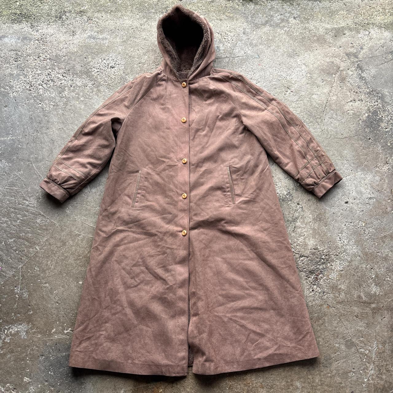 Brown 90s vintage hooded suede trench coat