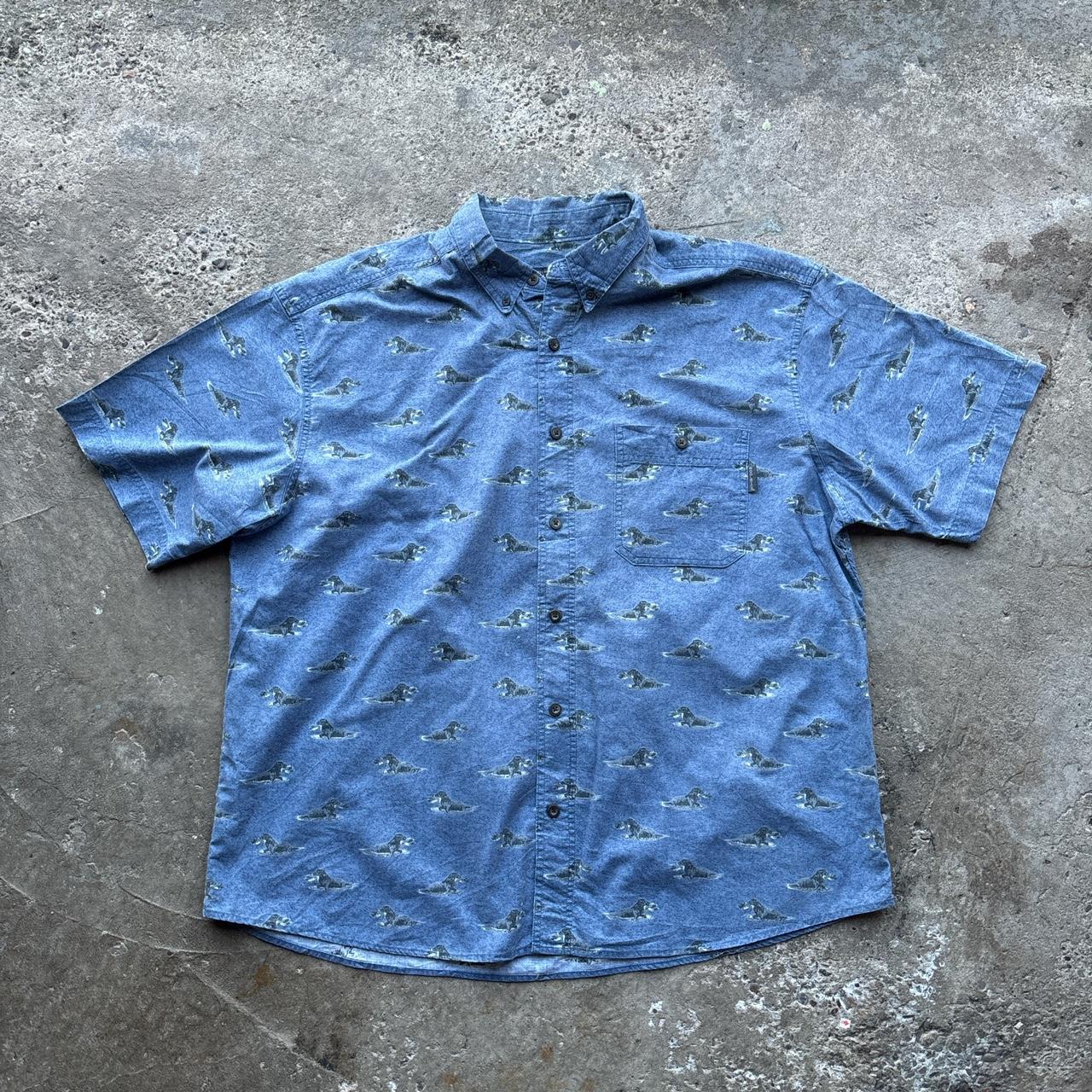 Blue Woolrich short-sleeved shirt with sea lion pattern