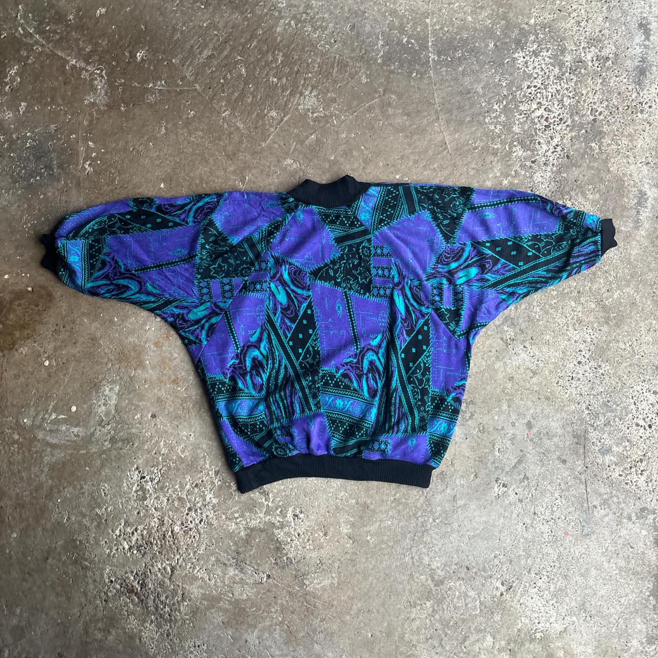 Purple Patterned Short Sleeve Jumper - XL (women’s)