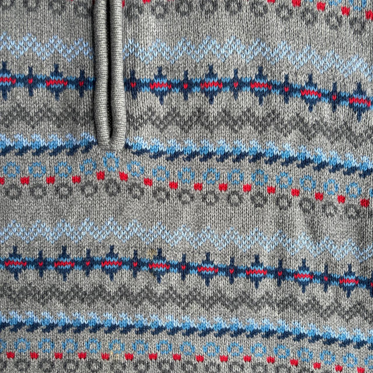 Grey & Blue Patterned Nautica Quarter Zip Jumper - XL