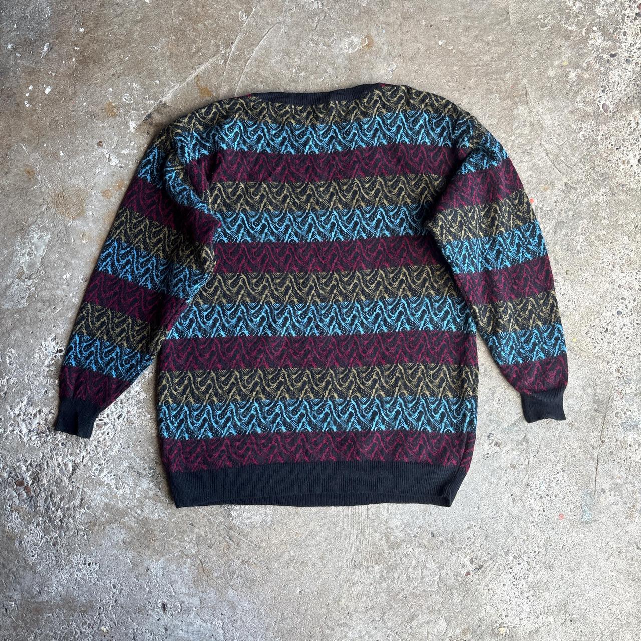 Retro Black/Multi-Coloured Knitted Jumper - M