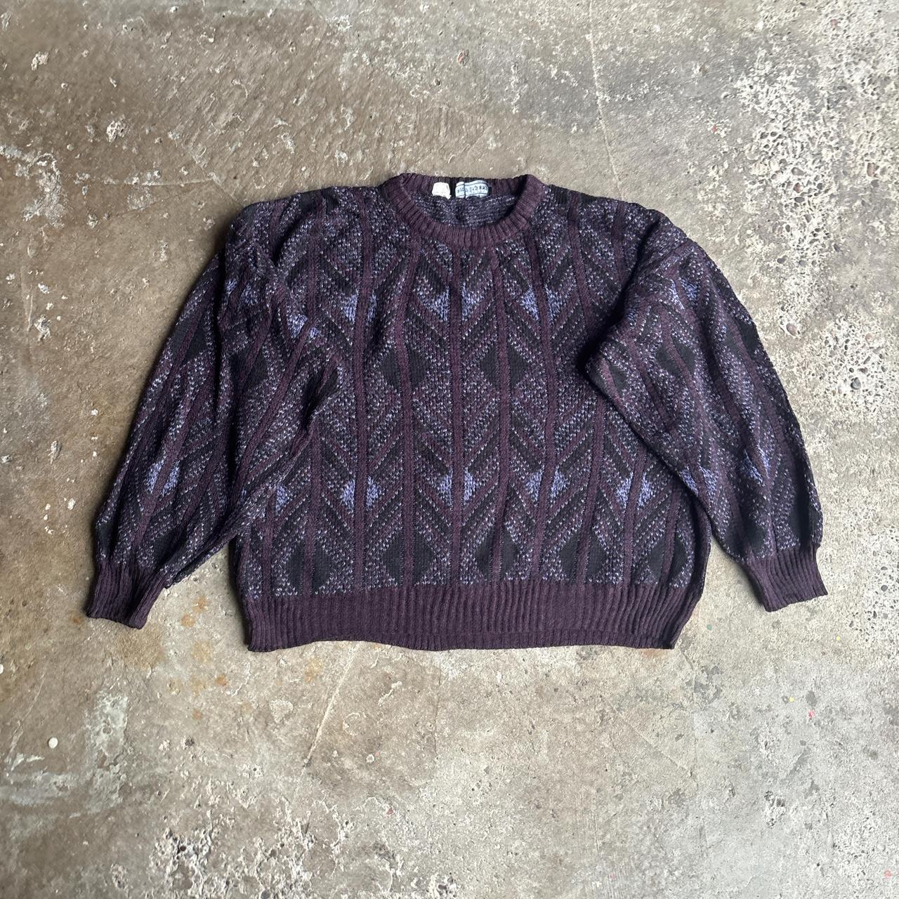 Purple Patterned Knitted Jumper - M (relaxed fit)