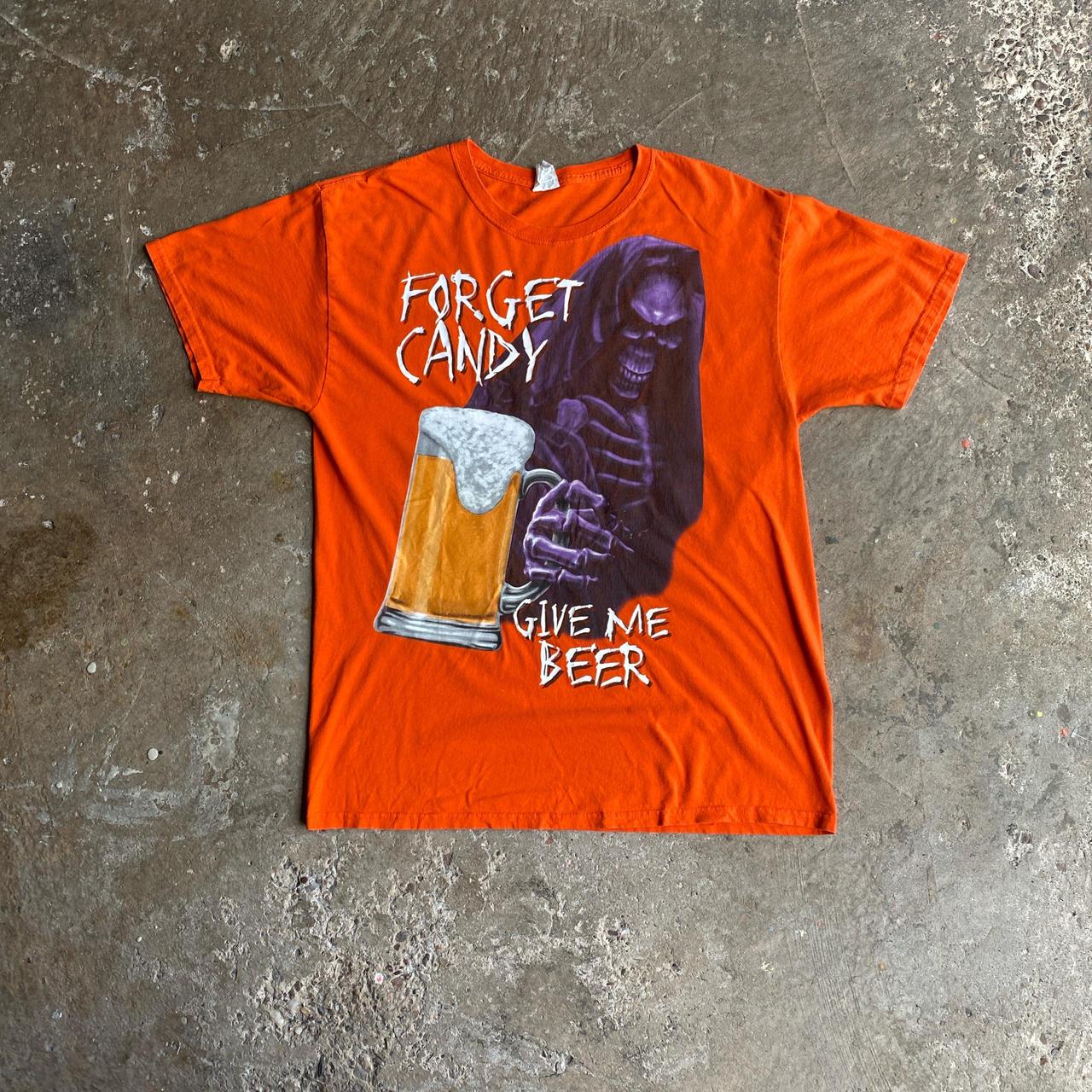 Orange Graphic Halloween Beer T-Shirt - L