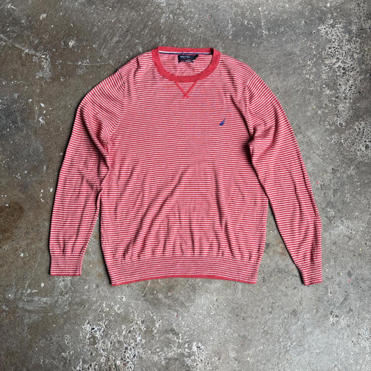 Red & White Striped Nautica Knit Jumper - L