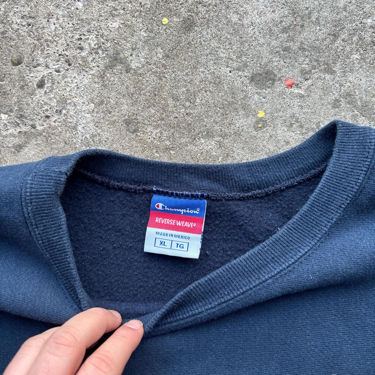 Navy Champion sweatshirt with Denver Fire Service prints
