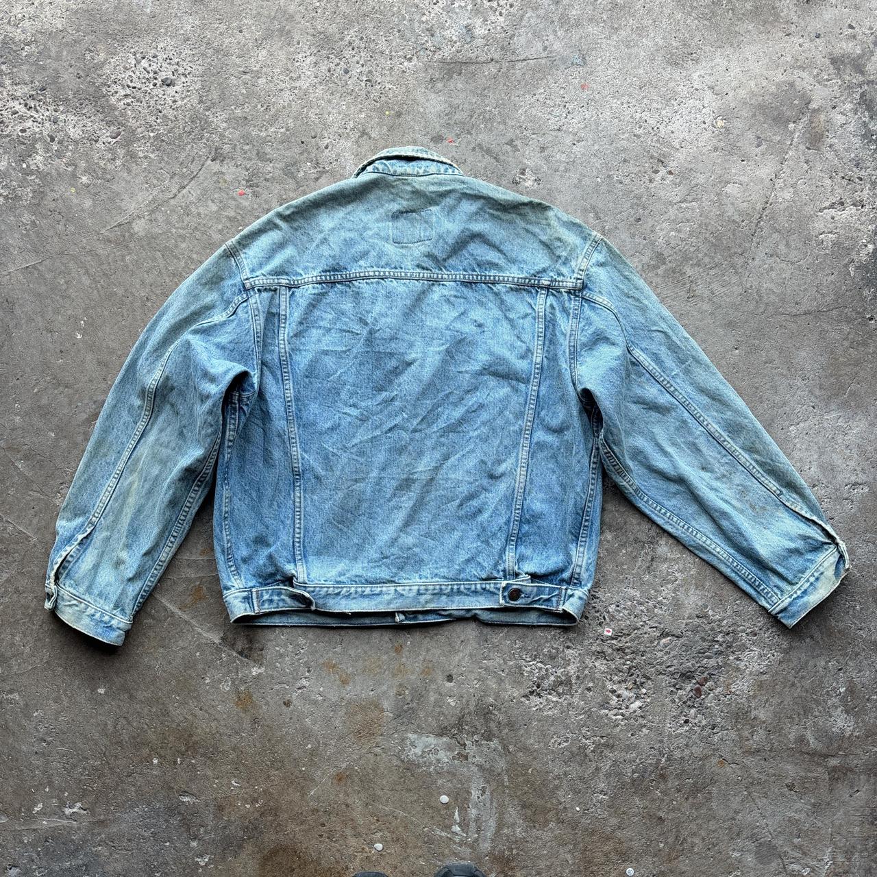 Vintage Blue denim trucker jacket with race car patch