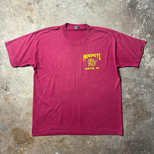 90s Burgundy and yellow Mugshots Crafton, PA tee - XL