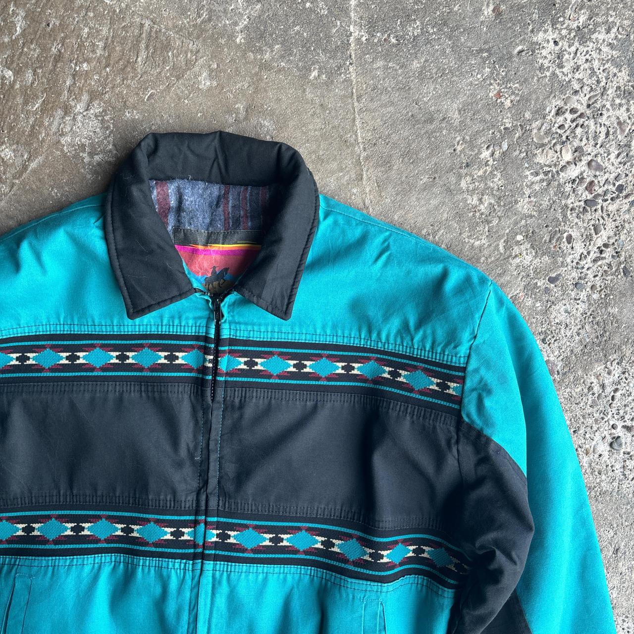 Turquoise & Black Full-Zip Bomber Jacket - L