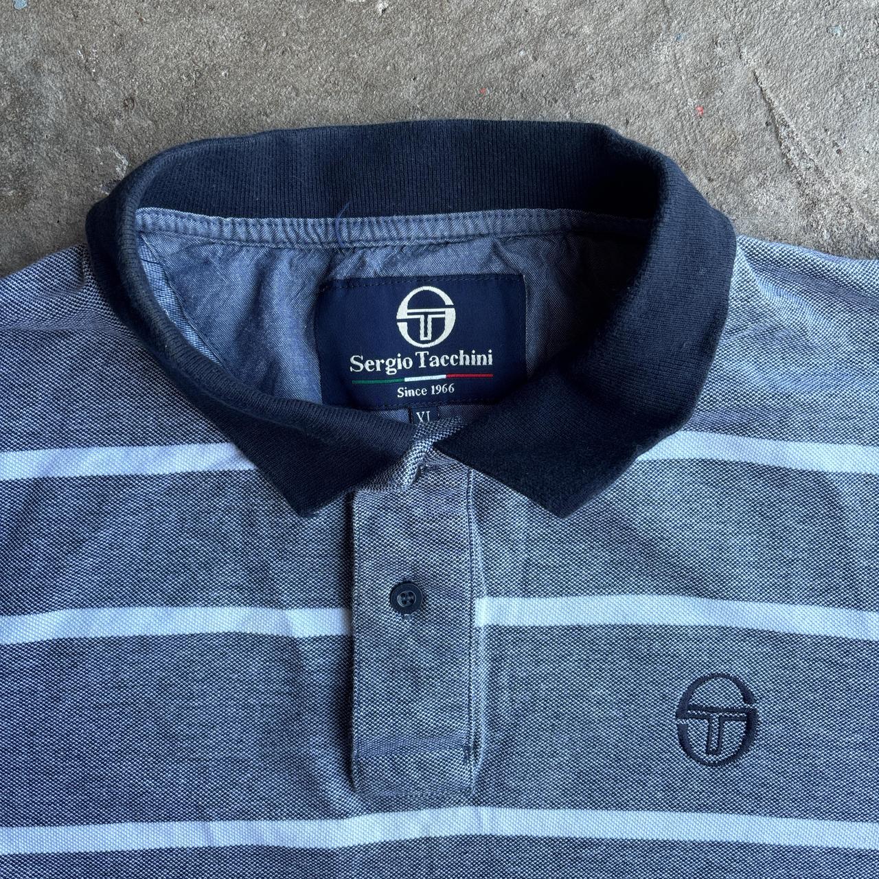 Sergio Tacchini Grey & White Striped Polo Shirt