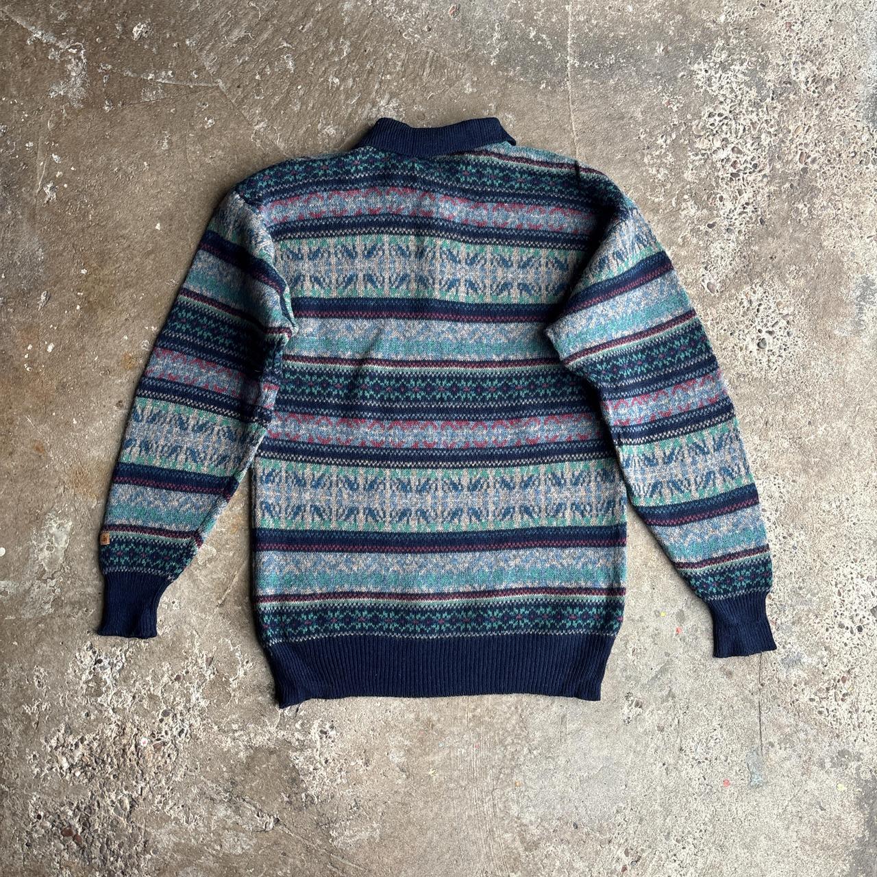 Navy Patterned Design Wool Button Jumper - L