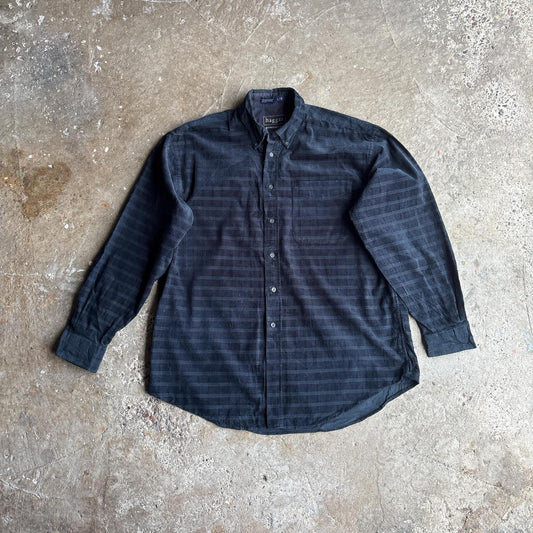 Navy Plaid Corduroy Long-Sleeve Shirt - L