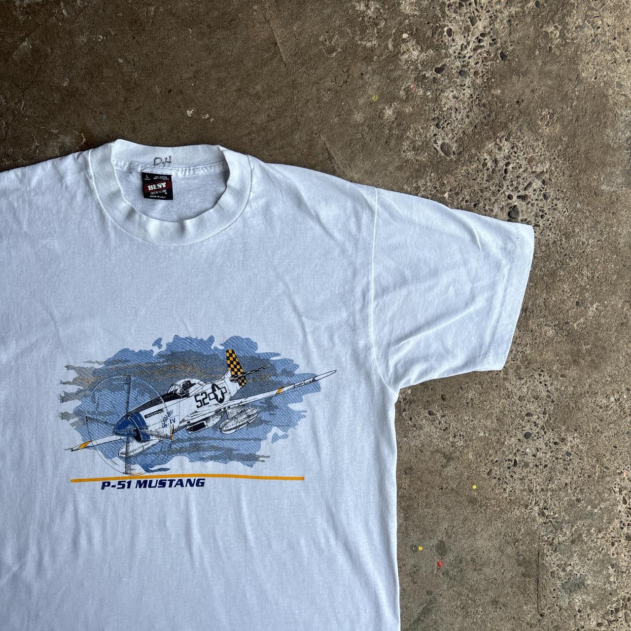 Vintage White Single Stitch P-51 Mustang Graphic T-Shirt - L