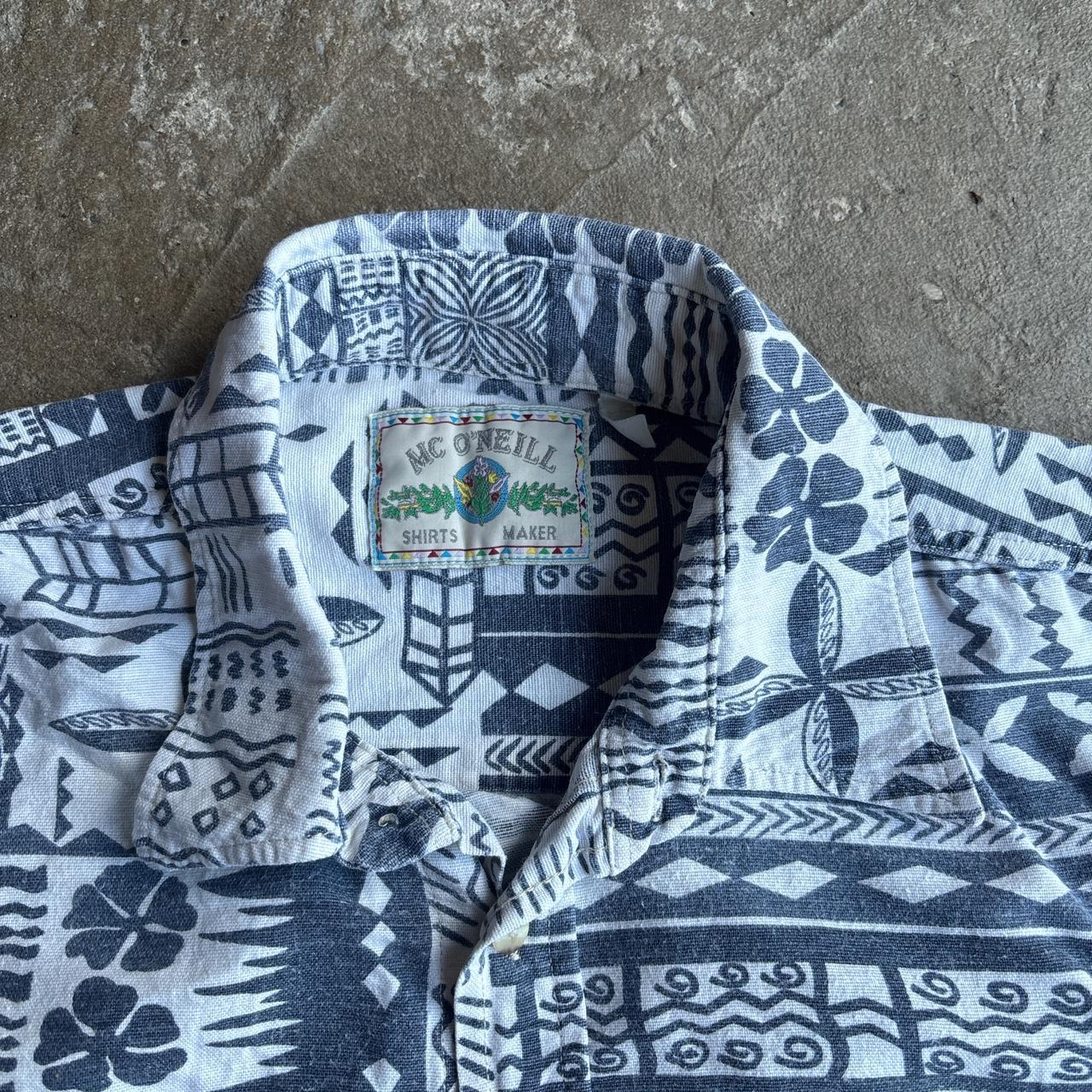 Blue & White Patterned Short Sleeve Shirt