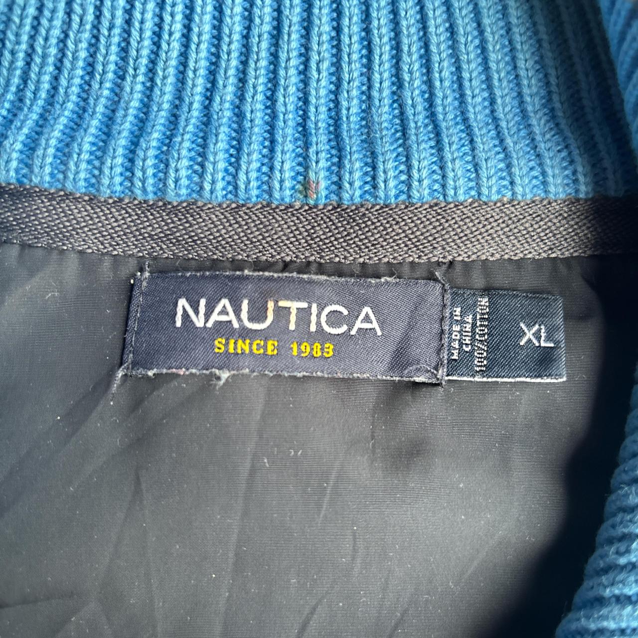 Grey & Blue Patterned Nautica Quarter Zip Jumper - XL