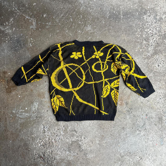 Black & Yellow Patterned Knitted Jumper - XL (women’s)