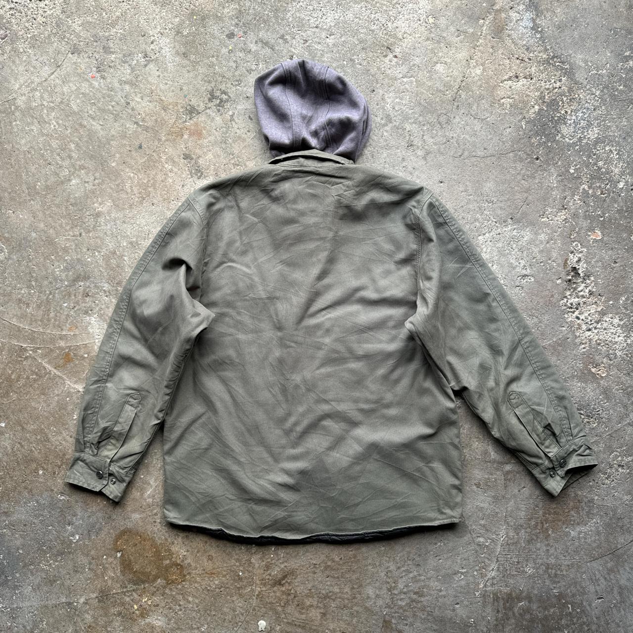 Khaki and grey hooded workwear jacket