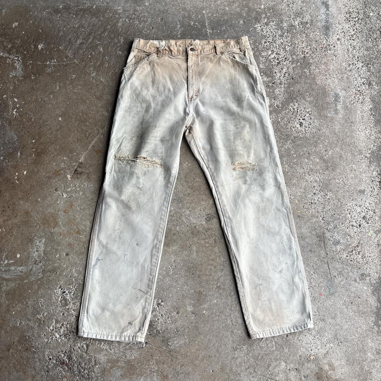 Cream Distressed Dickies Carpenter Pants - W36