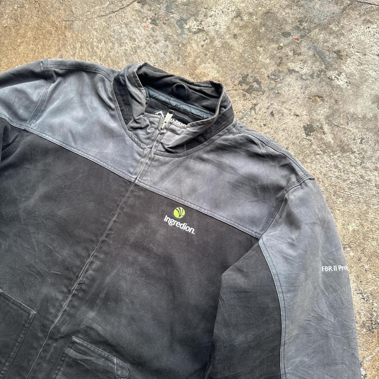 Grey and black workwear jacket with embroidered logos