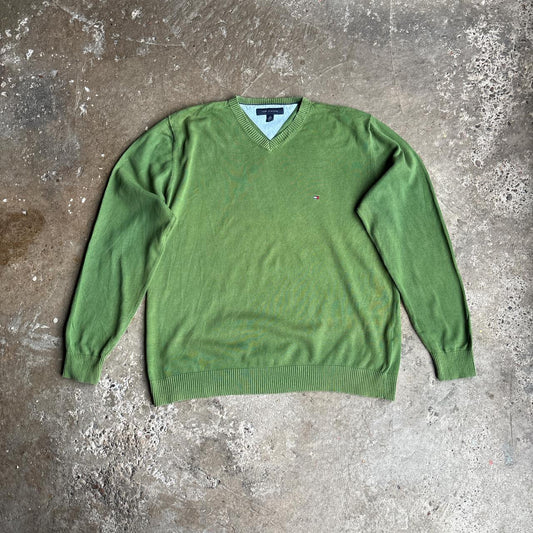 Green V-Neck Tommy Hilfiger Jumper - M