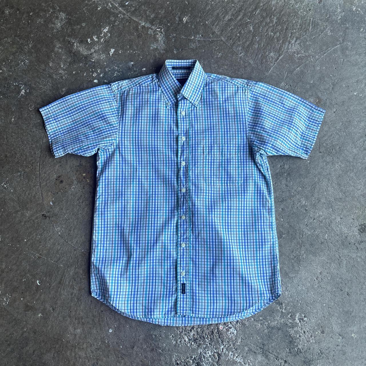 White & Blue Checkered GANT Short Sleeve Shirt