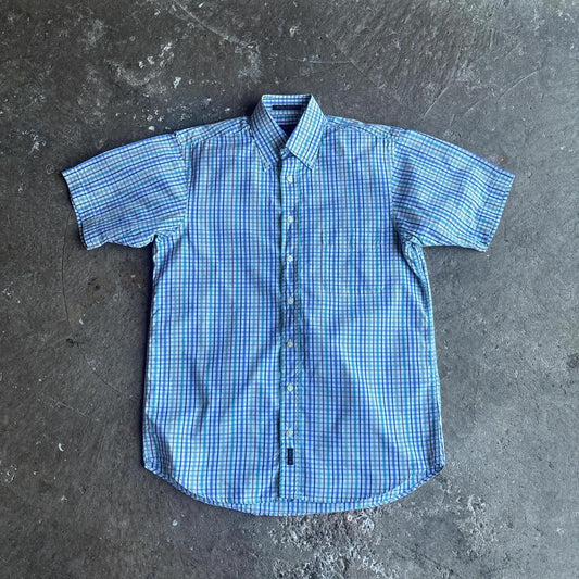 White & Blue Checkered GANT Short Sleeve Shirt